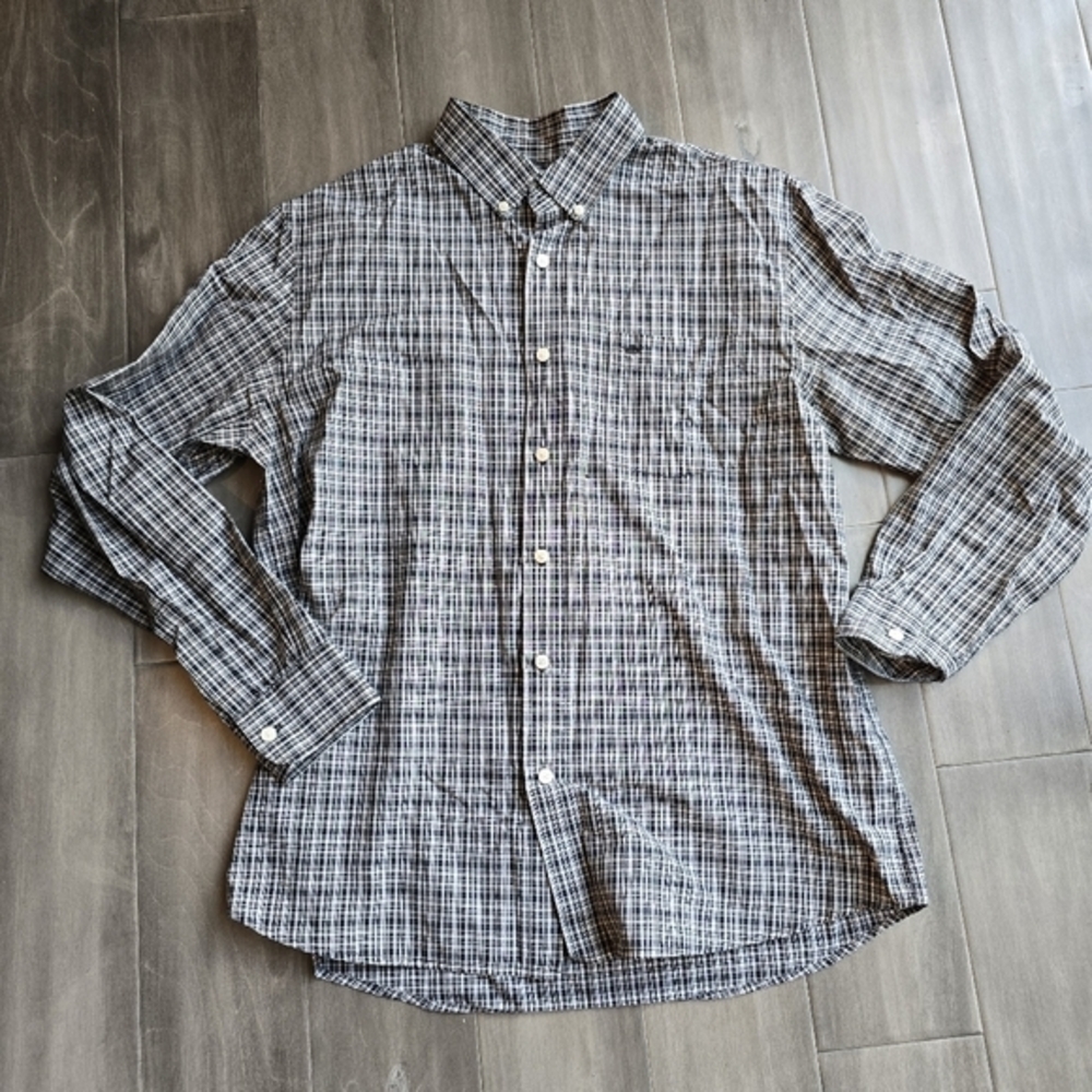 Dockers Mens Long Sleeve Black/White‎ Button Down Pocket Shirt Brown  Size Large